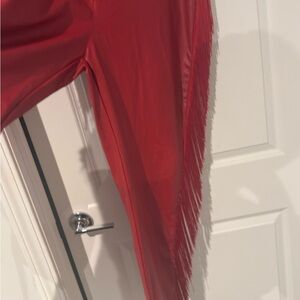 Red Fringe Faux Leather Pants